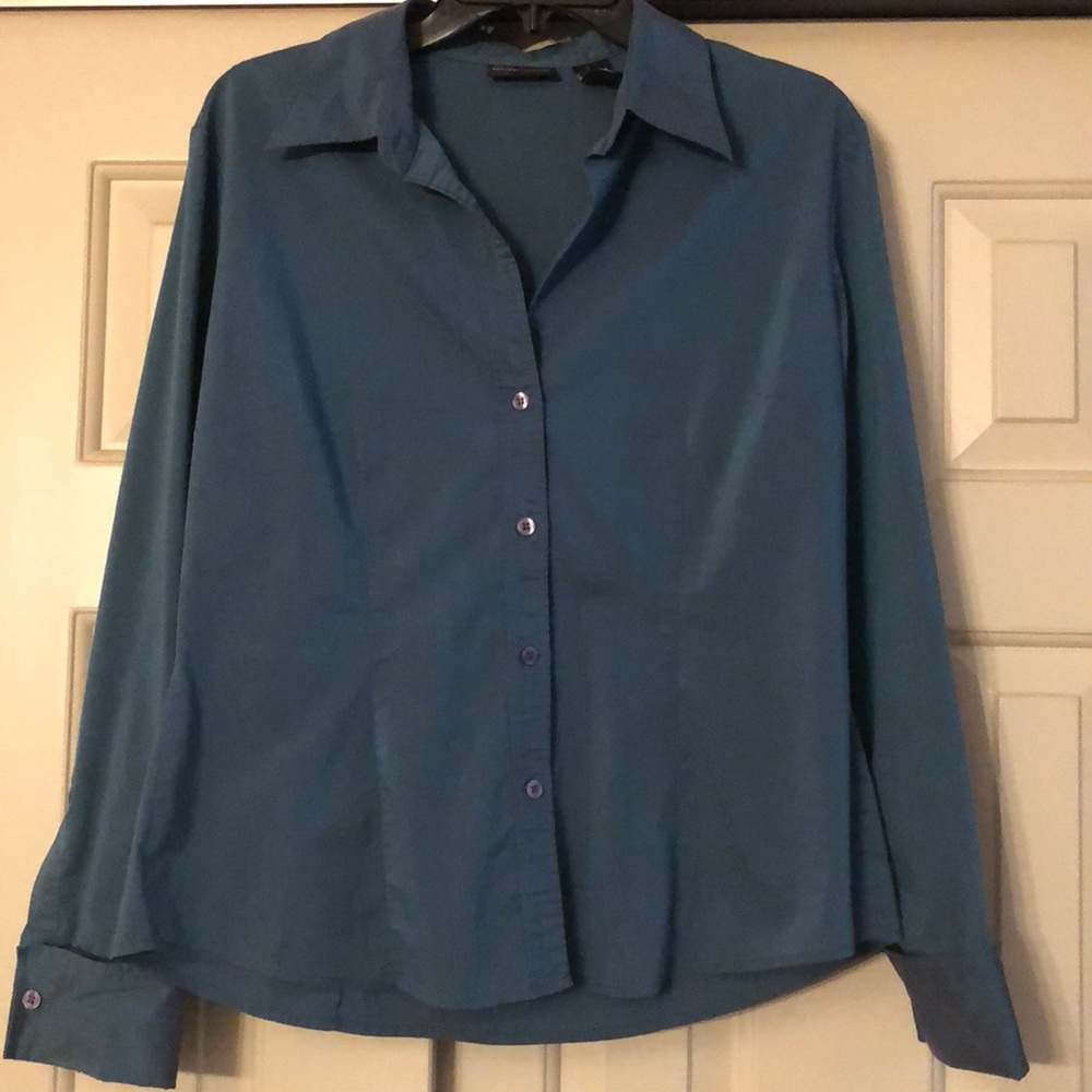 New York & Company Blue Iridescent Blouse Sz L